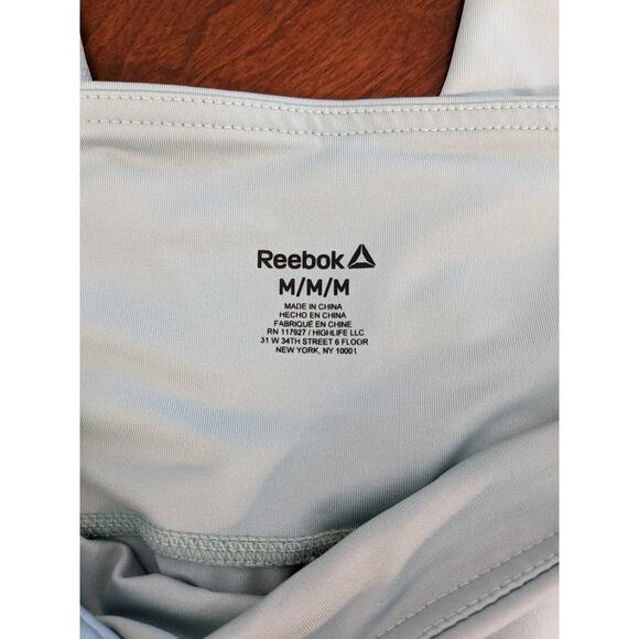 Reebok Capri Leggings M Blue Workout Activewear Wide Waistband Logo Slim Fit Gym - Picture 5 of 12